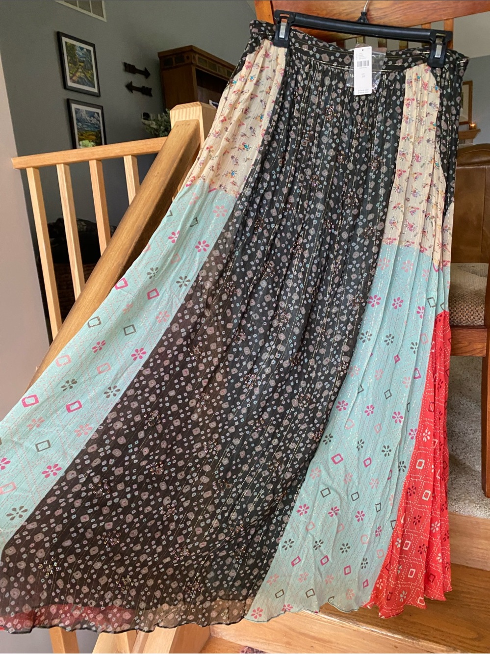 Anthropologie Multicolor Patchwork Maxi Dress - Black, Mint, Coral, Cream